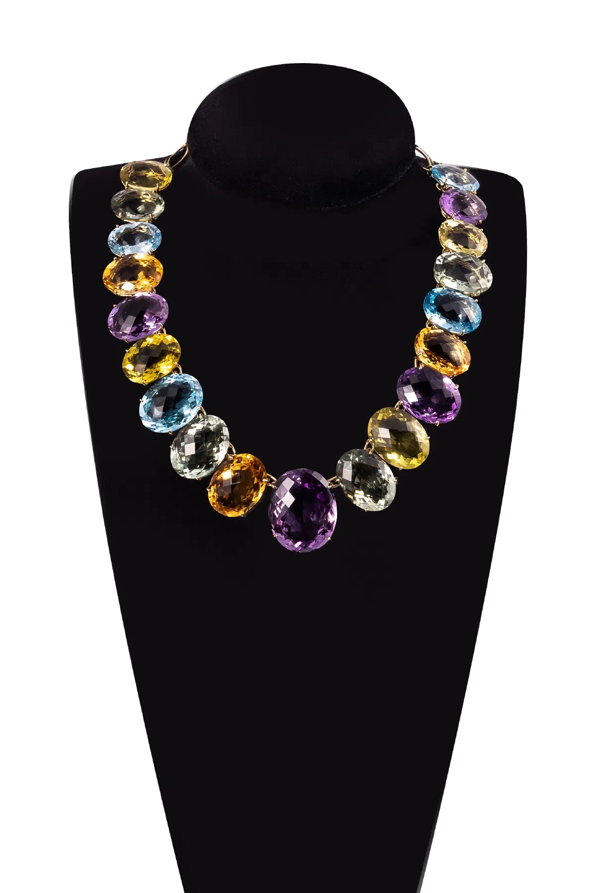 Collier di gemme ovali — ametista, citrino, topazio azzurro, prasiolite, quarzo limone